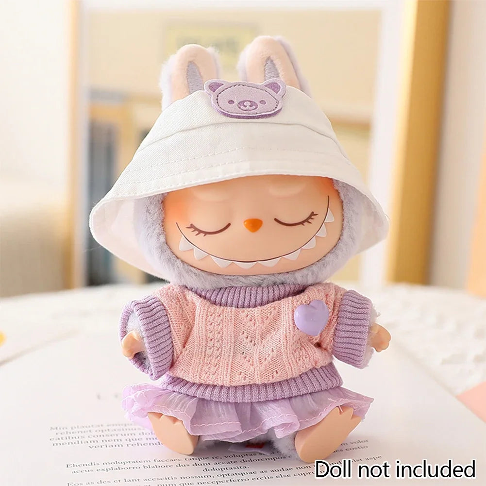 For 15/17Cm 3.0 Big Labubu Sweater Jelly Gauze Skirt Canvas Shoes Set for Ropa Labubu Doll Accessories