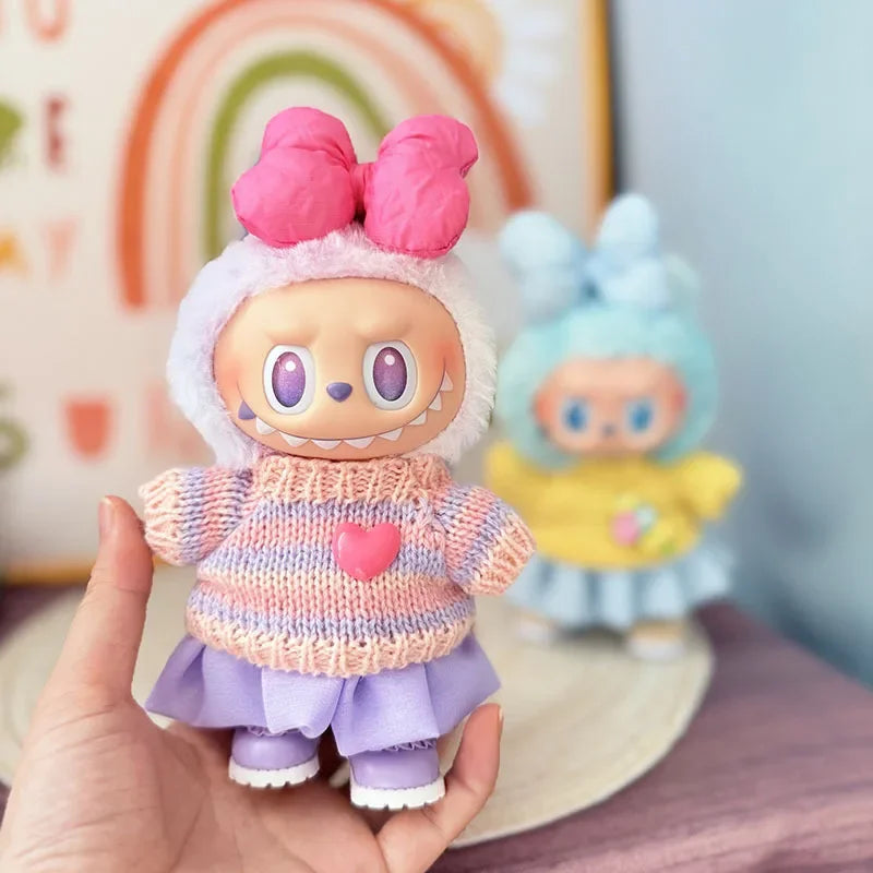 For 15/17Cm 3.0 Big Labubu Sweater Jelly Gauze Skirt Canvas Shoes Set for Ropa Labubu Doll Accessories