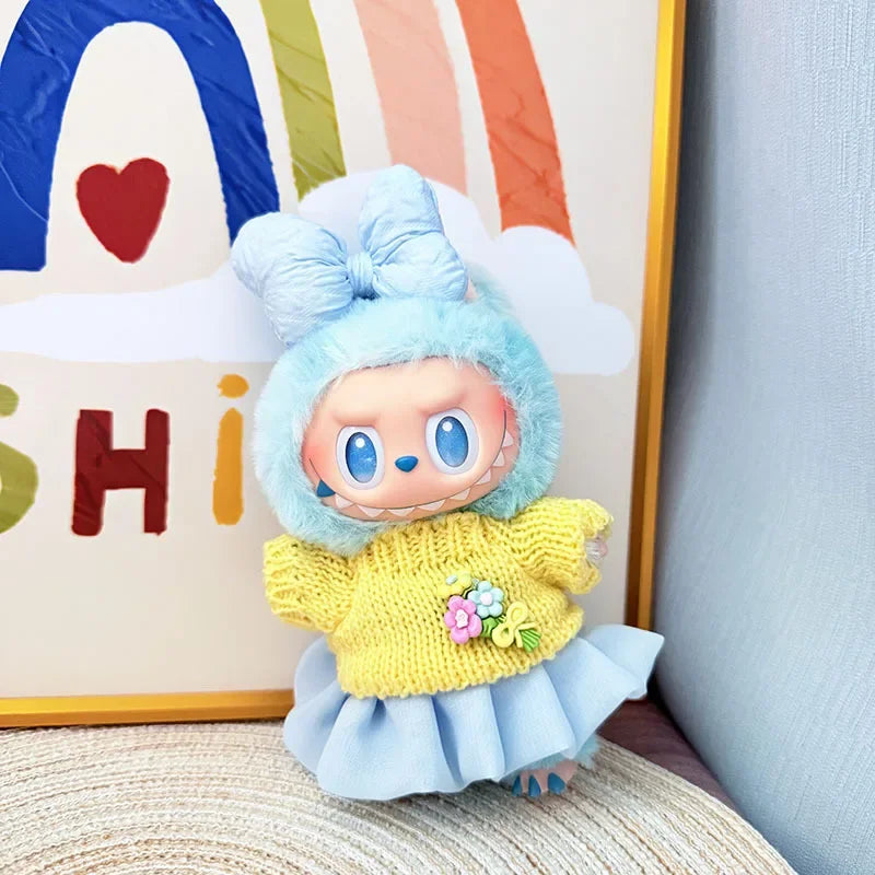 For 15/17Cm 3.0 Big Labubu Sweater Jelly Gauze Skirt Canvas Shoes Set for Ropa Labubu Doll Accessories
