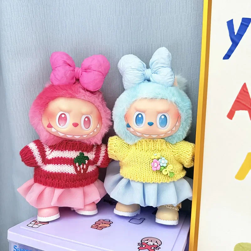 For 15/17Cm 3.0 Big Labubu Sweater Jelly Gauze Skirt Canvas Shoes Set for Ropa Labubu Doll Accessories