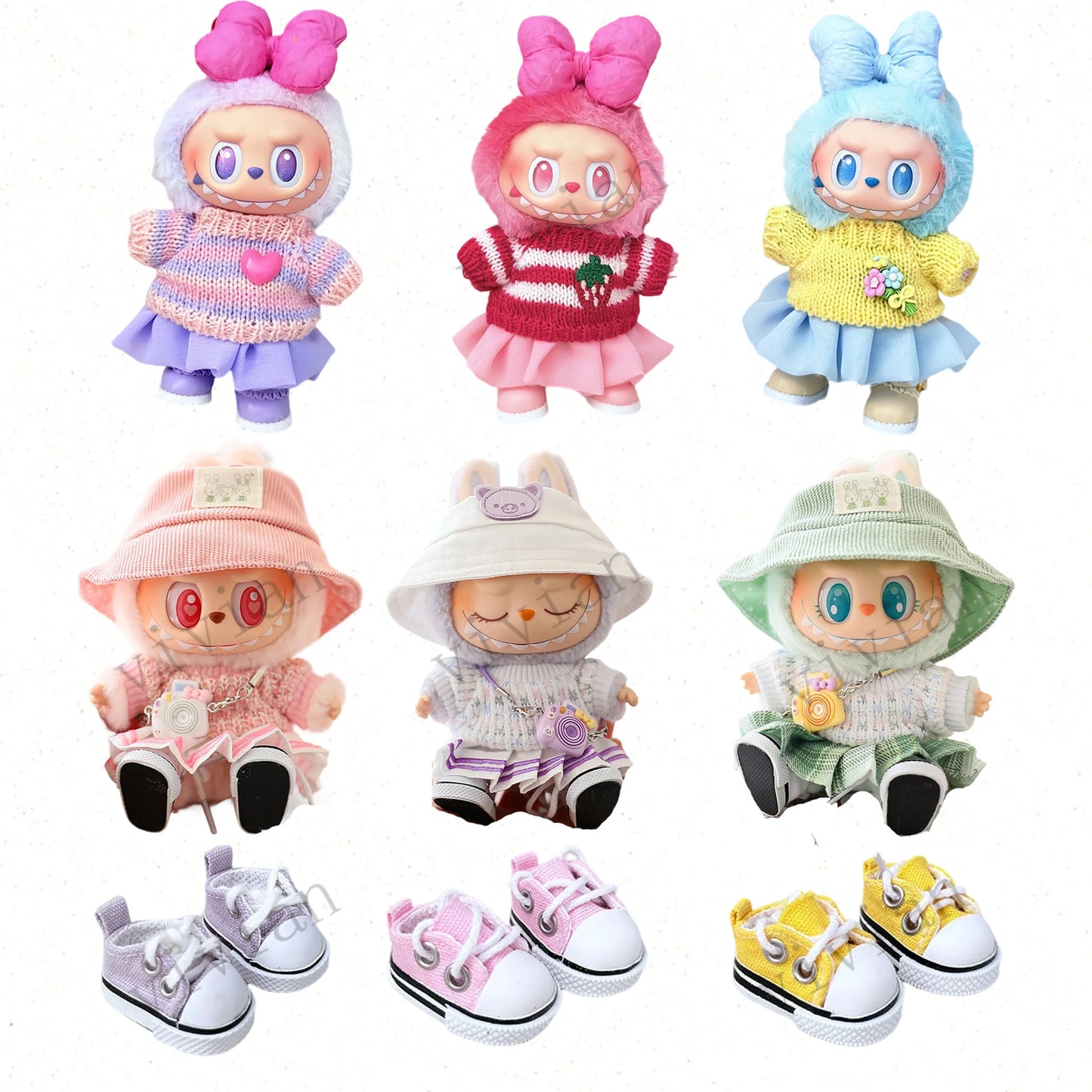 For 15/17Cm 3.0 Big Labubu Sweater Jelly Gauze Skirt Canvas Shoes Set for Ropa Labubu Doll Accessories