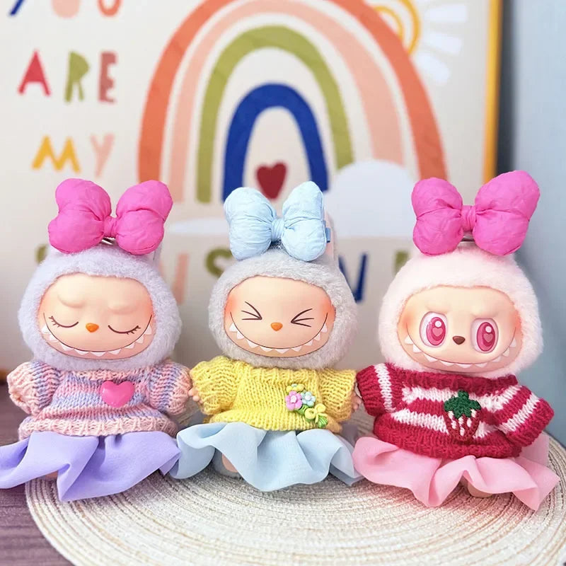 For 15/17Cm 3.0 Big Labubu Sweater Jelly Gauze Skirt Canvas Shoes Set for Ropa Labubu Doll Accessories