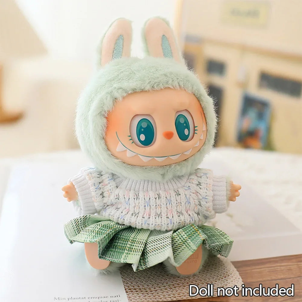 For 15/17Cm 3.0 Big Labubu Sweater Jelly Gauze Skirt Canvas Shoes Set for Ropa Labubu Doll Accessories