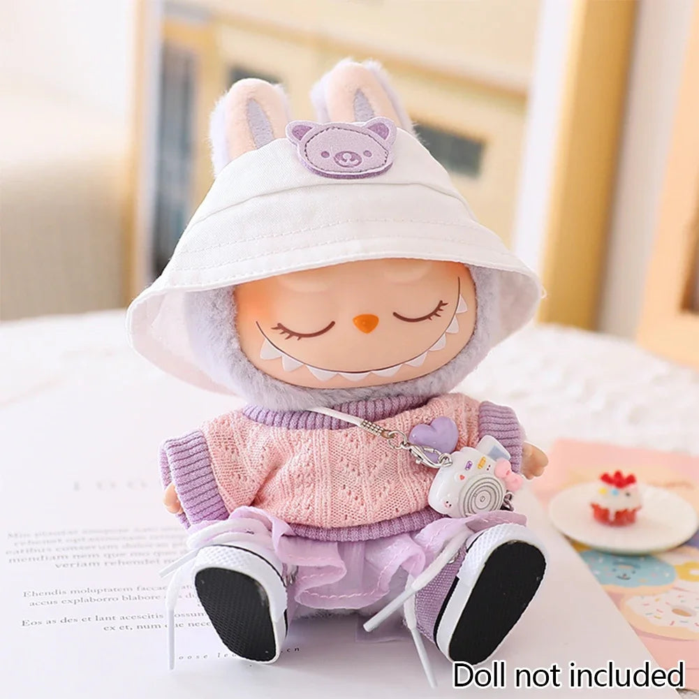 For 15/17Cm 3.0 Big Labubu Sweater Jelly Gauze Skirt Canvas Shoes Set for Ropa Labubu Doll Accessories