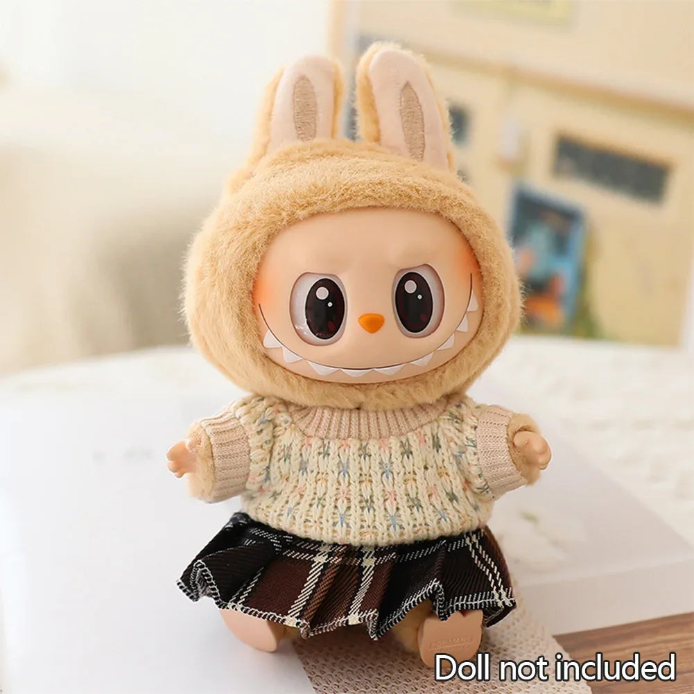 For 15/17Cm 3.0 Big Labubu Sweater Jelly Gauze Skirt Canvas Shoes Set for Ropa Labubu Doll Accessories